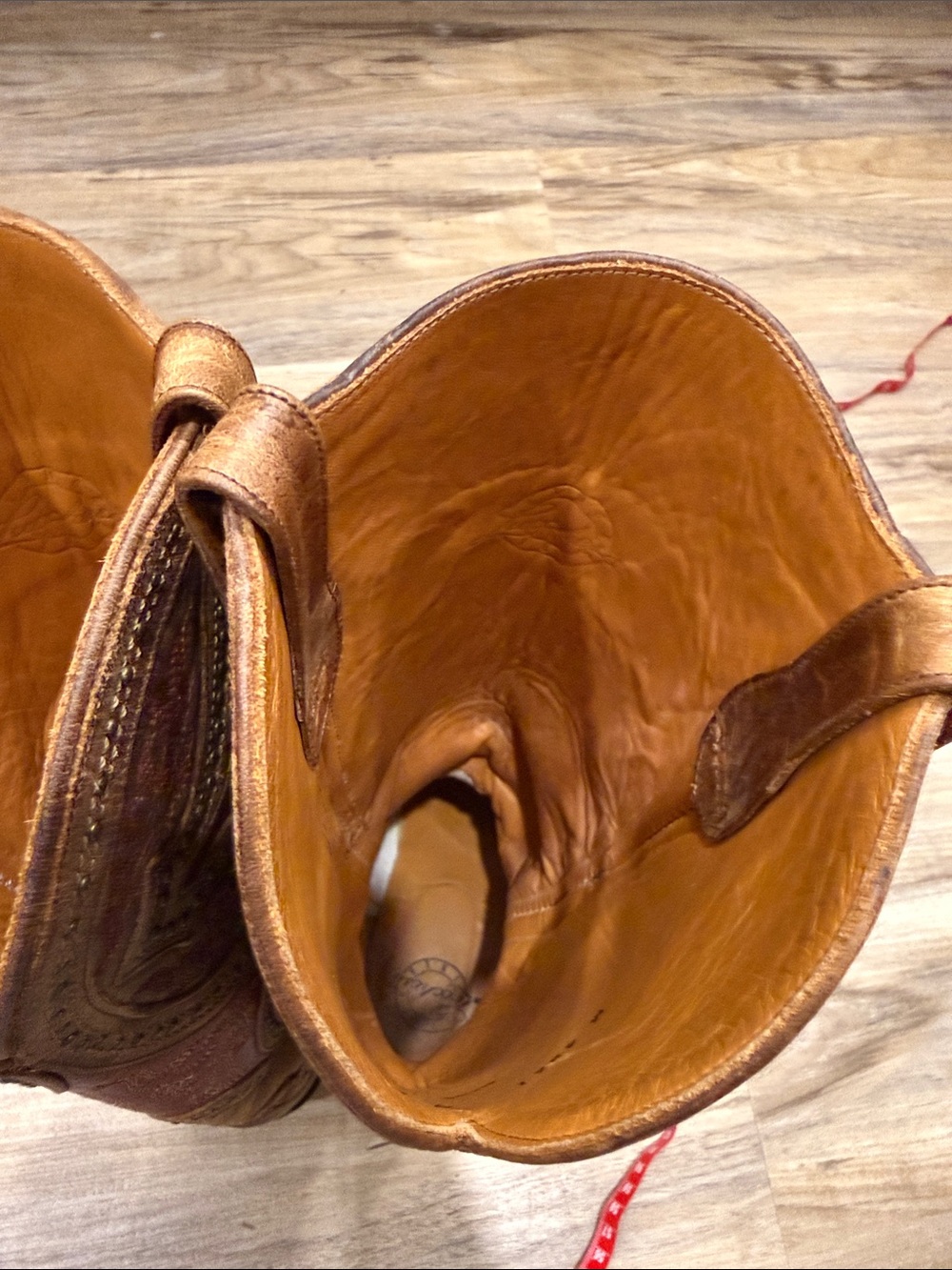 Lucchese Women's Brown Leather Cowboy Boots with Red Shaft - Picture 12 of 14
